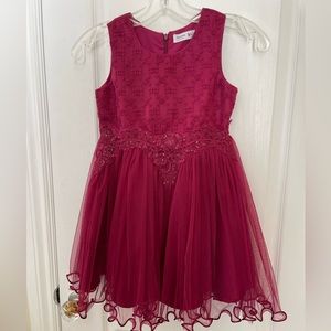 GIRLS FORMAL DRESS. TULLE DRESS WITH BEAD EMBELLISHED WAIST AND EMBROIDED BODICE